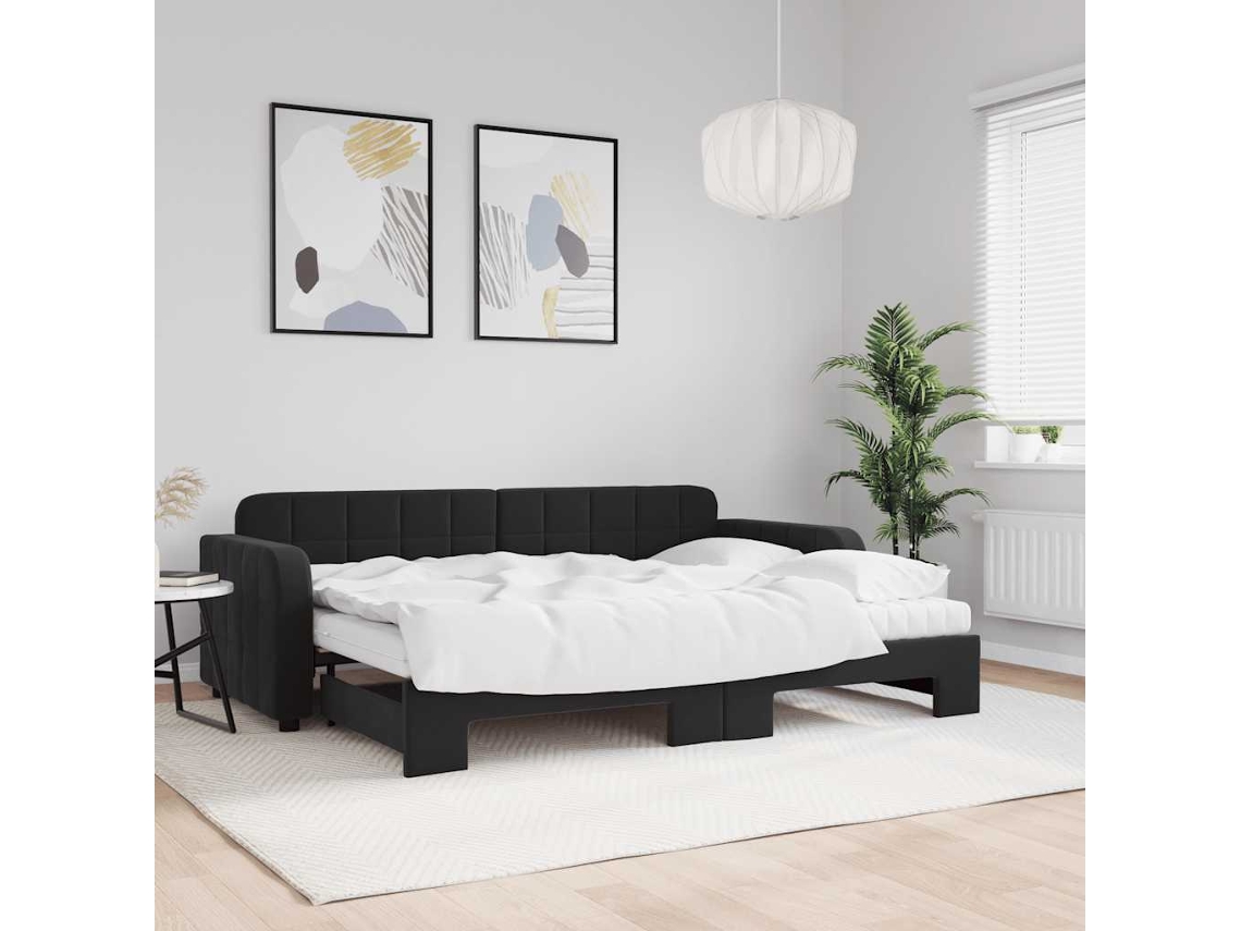 Vidaxl Sofá cama com Gavetão e Colchões 80x200 Cm Veludo Preto