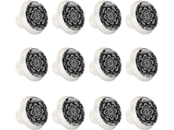 Puxadores Redondos Para Armários De Cozinha, Puxadores Para Armários E Gavetas, 12 Peças, Estampa Floral Em Preto E