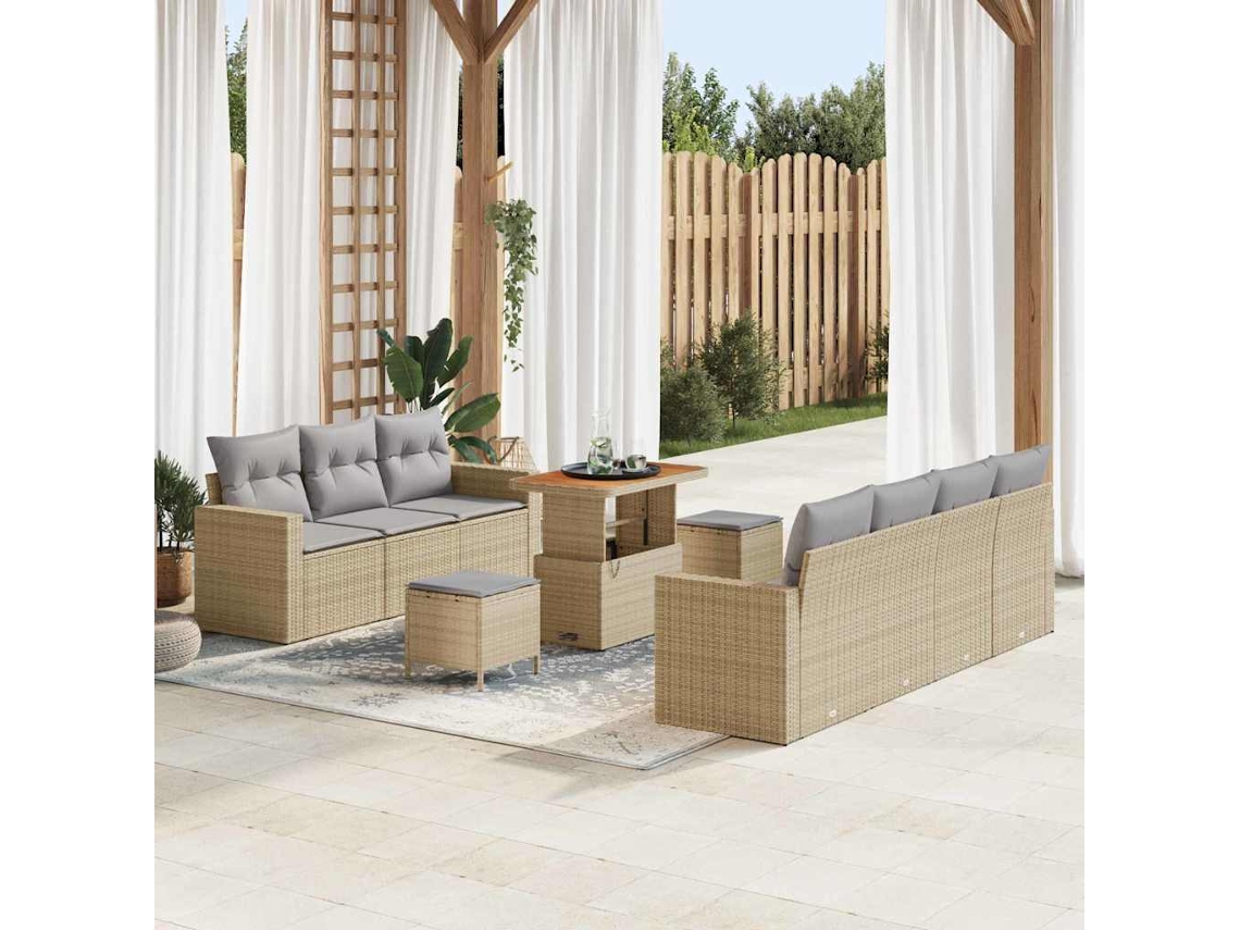 Vidaxl Conjunto De Sofá De Jardim 10 Unid. Bege Vime Pe