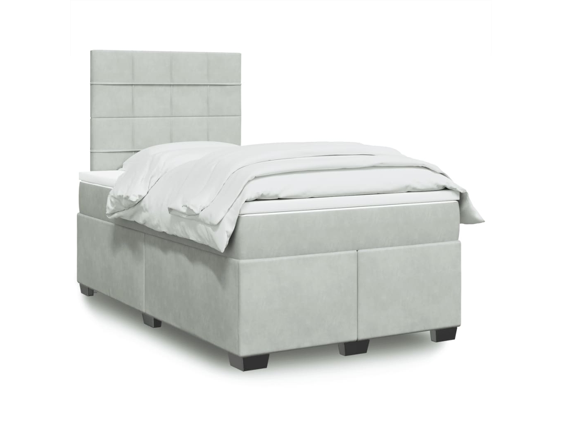 Cama Boxspring C/ Colchão 120x200 Cm Veludo Cinzento-claro