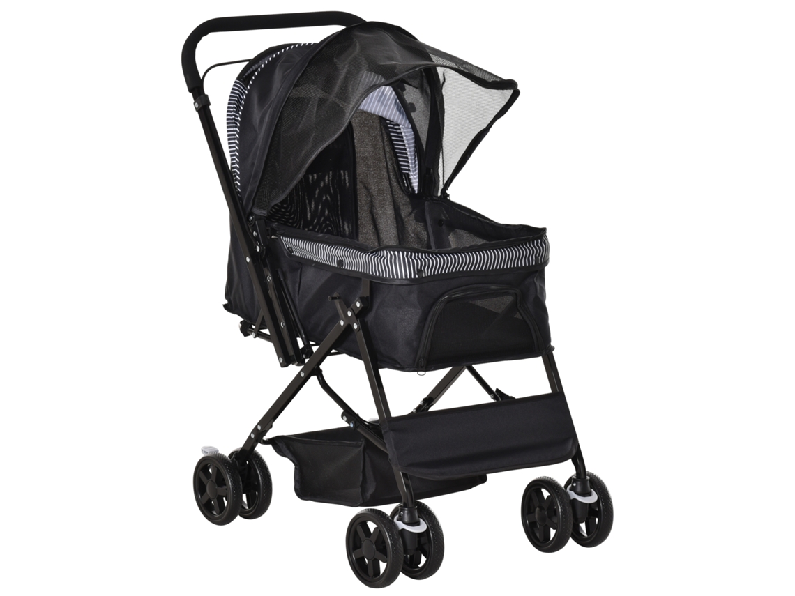 Carrinho Pequeno Preto 10kg Dobrável Com Rodas Giratórias Freios Eva, Para Cachorro Cesta De Armazenamento, 76,5x52x95cm,