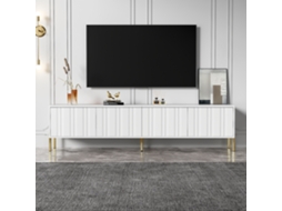 Armário De Tv Branco 190cmx38cmx48cm Com Pernas Douradas E Design De Porta Texturizada Mega Echo Trade Shop