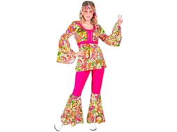 Fantasia hippie dos anos 60 com flores fúcsia para mulheres