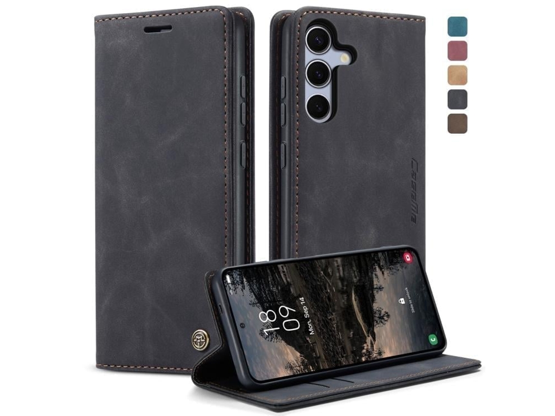 Capa Para Samsung Galaxy S25 Fe 5g De Couro Multifuncional Horizontal Flip Preta