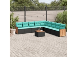 Vidaxl Conjunto De Sofá De Jardim Com 10 Peças E Almofadas Em Rattan Sintético Preto