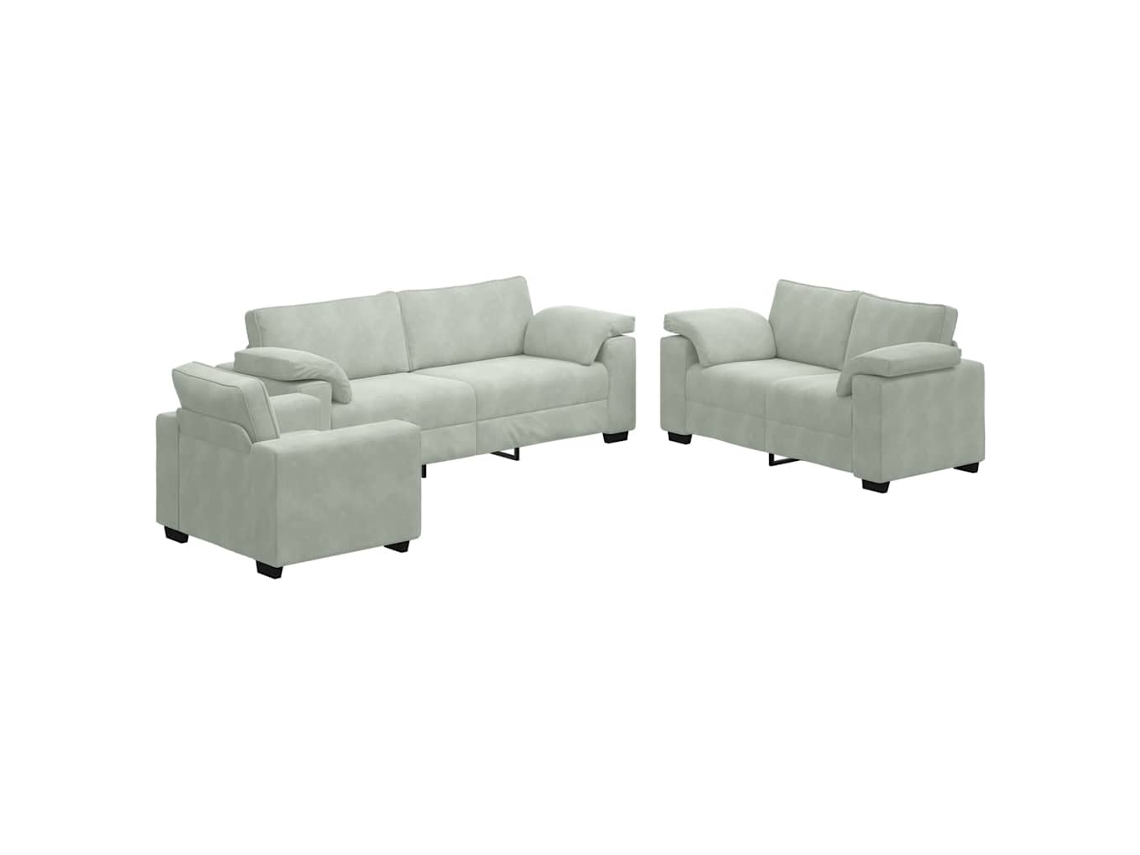 Conjunto de Sofá de 3 Pçs com Almofadas Veludo Cinza Claro MAISON EXCLUSIVE