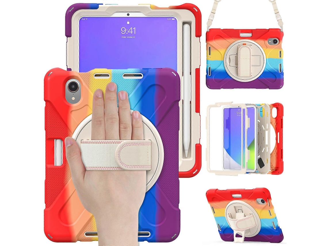 Capa Híbrida De Silicone E Pc Para Ipad Mini 6 / Mini 2024 Com Suporte De Aderência E Alça De Ombro.
