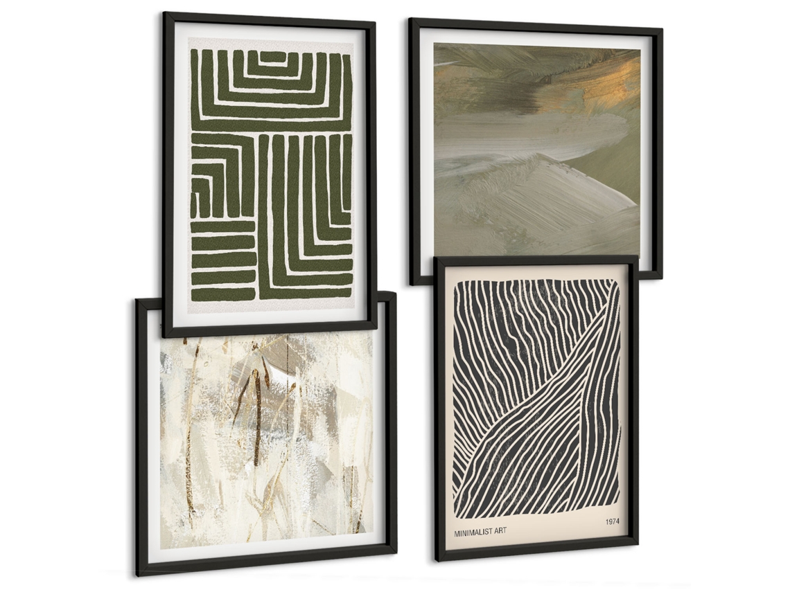 Composição De Quadros Padrões Vegetais Minimalistas Espelharte (4 Peças)