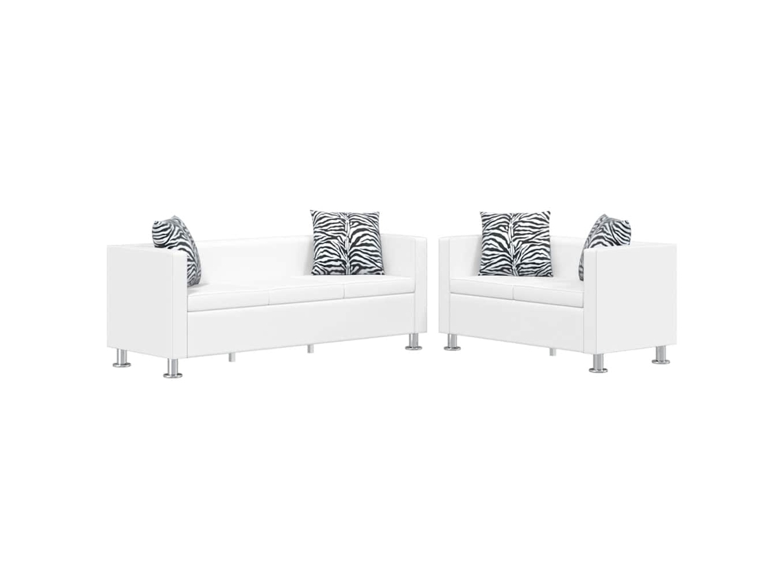 Conjunto de Sofás de 2 e 3 Lugares Couro Artificial Branco SYFAX