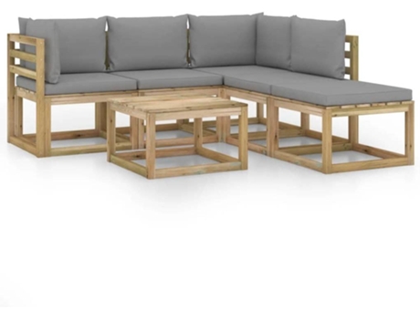 Conjunto de Jardim  com Almofadas e Repousa-pés (Castanho - Madeira - 64x64x70 cm)