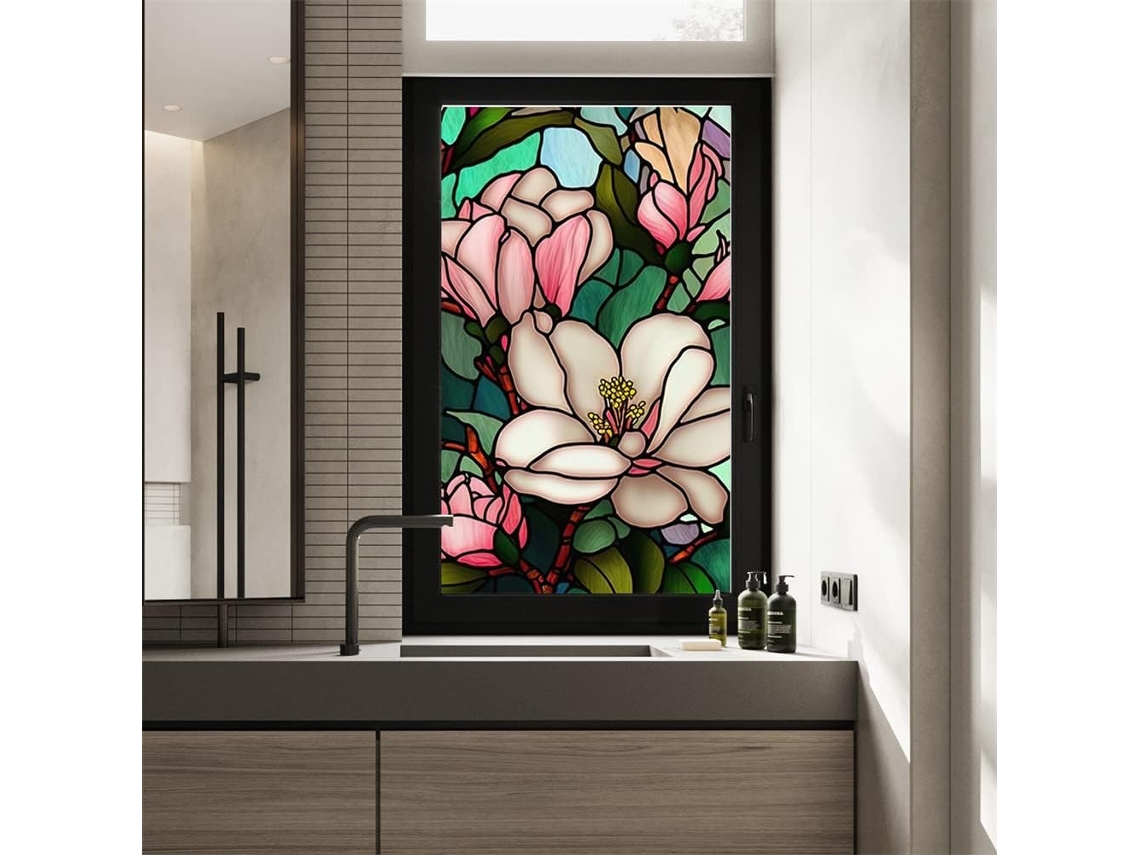 1 Rolo Película De Privacidade Para Janelas Com Estampa Floral Retrô Colorida Slowmoose (60 X 100 Cm)
