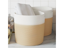 Vidaxl Cestos De Arrumação 2 Pcs Ø28x28 Cm Algodão Bege E Branco