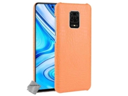 Capa Rígida De Couro Falso De Crocodilo Para Xiaomi Redmi Note 9 Pro Vidro Temperado - Laranja