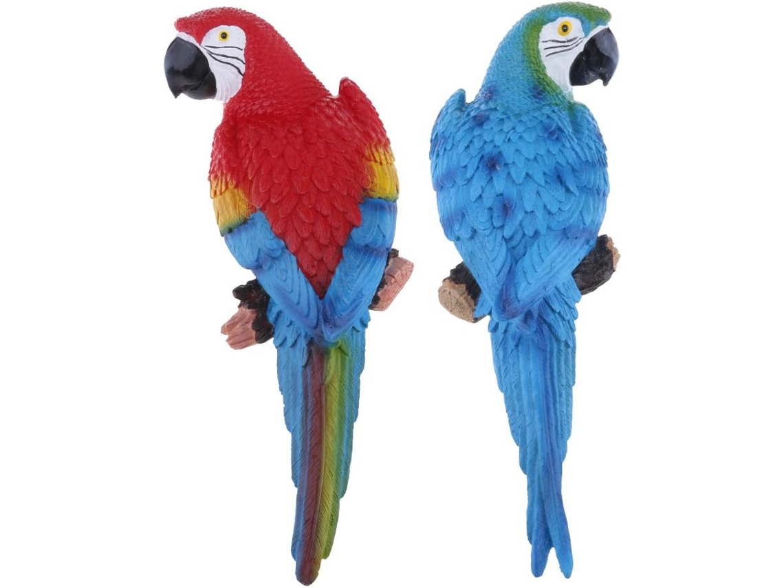 1 Par de Papagaios Decorativos para Jardim, 31 Cm, Azul À Direita e Vermelho Esquerda BRILVIBERA