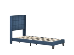 Cama Estofada Solteiro 90x200cm com Cabeceira em Linho Azul e Colchão de Molas,conforto e Estilo para Seu Quarto PAPRIKA