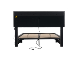 Cama Estofada 140x200 Cm, Linho Cinzento, Arrumação E Cabeceira Led