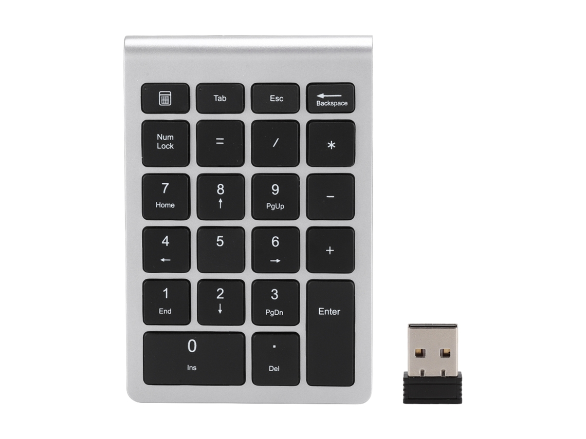 Teclado Numérico Sem Fio 22 Teclas Usb 2.4g Mini Ergonômico com Receptor Silver Black