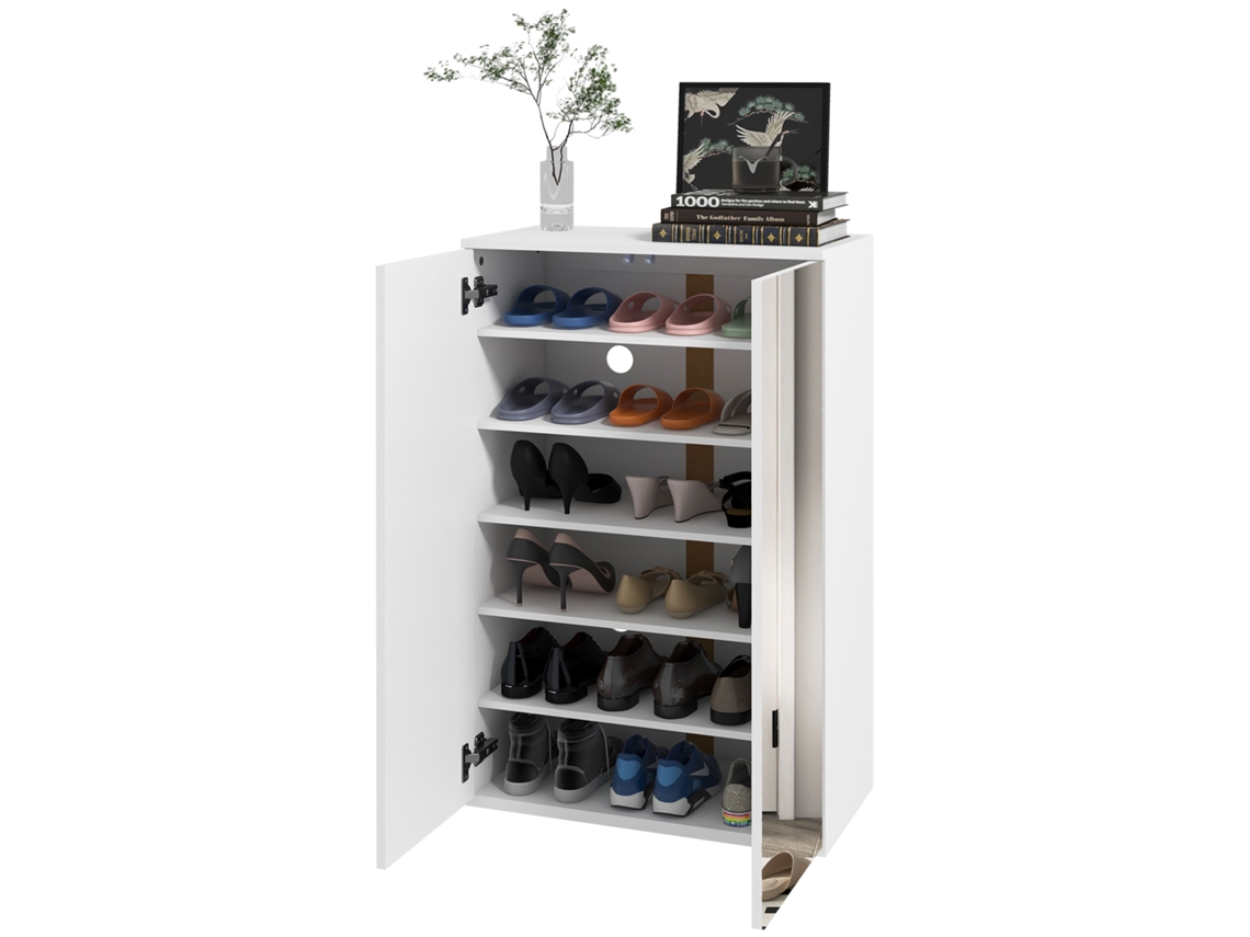 Sapateira Com Espelho Móvel Para 18 Pares De Com Prateleiras Ajustáveis 60x32x95 Cm Branco