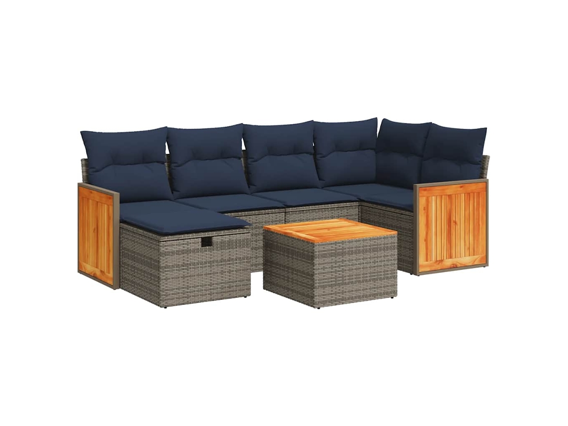 Conjunto 7 Conjunto De Sofás De Jardim Vidaxl Cinzeto Vime Pe