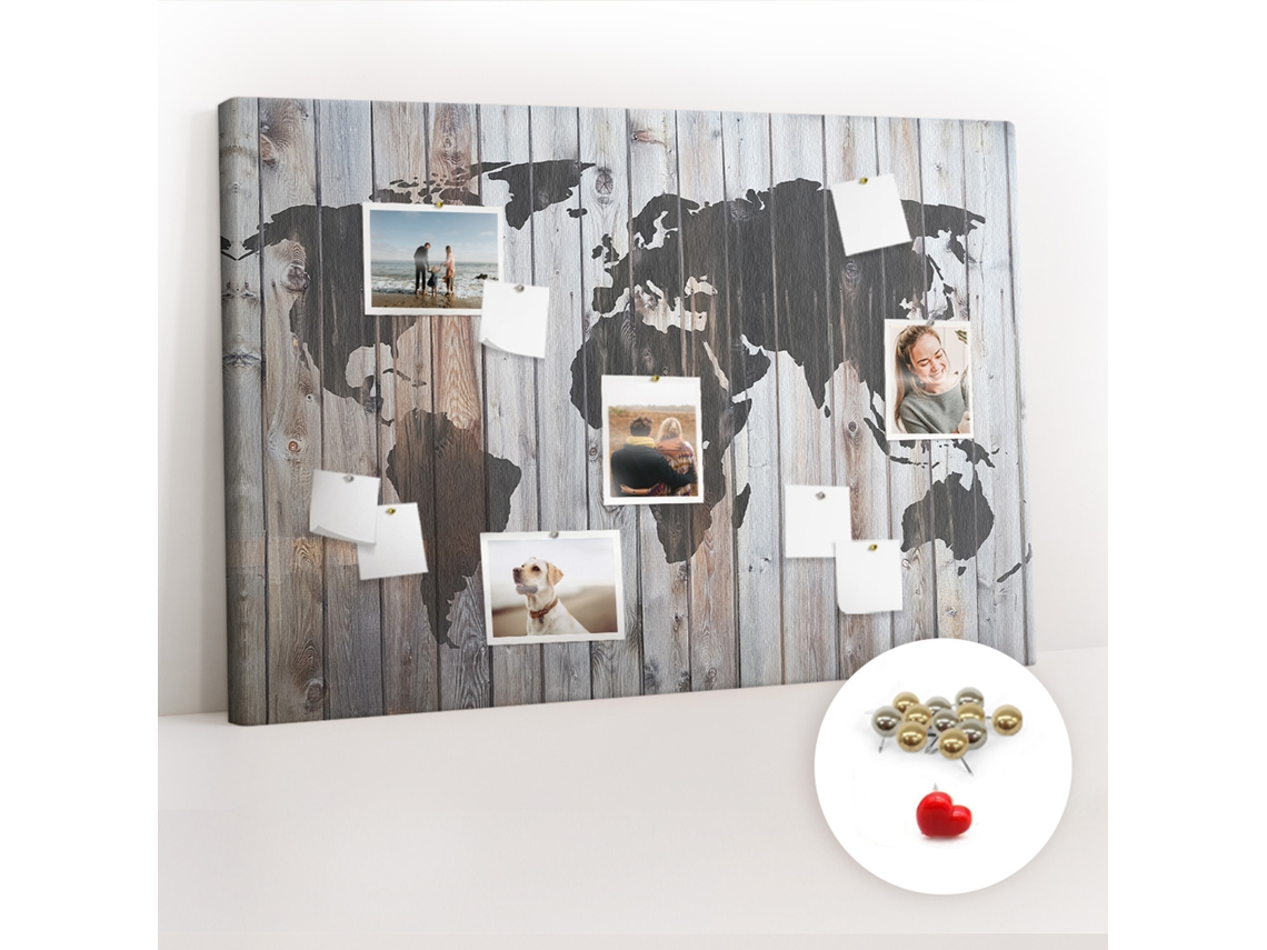 Quadro De Cortiça Com Impressão Mundo Em Tábuas Para O Corredor Espelharte (120x80 Cm)