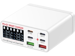 Carregador De Mesa Multifuncional 6 Portas Com Visor Digital