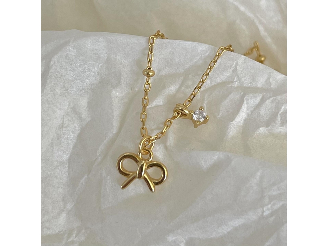 Prata de Lei S925, Exalando um Toque Sofisticado e um Design Luxuoso e Discreto, com um Laço Simples, Porém Retrô. MDUG (ouro)