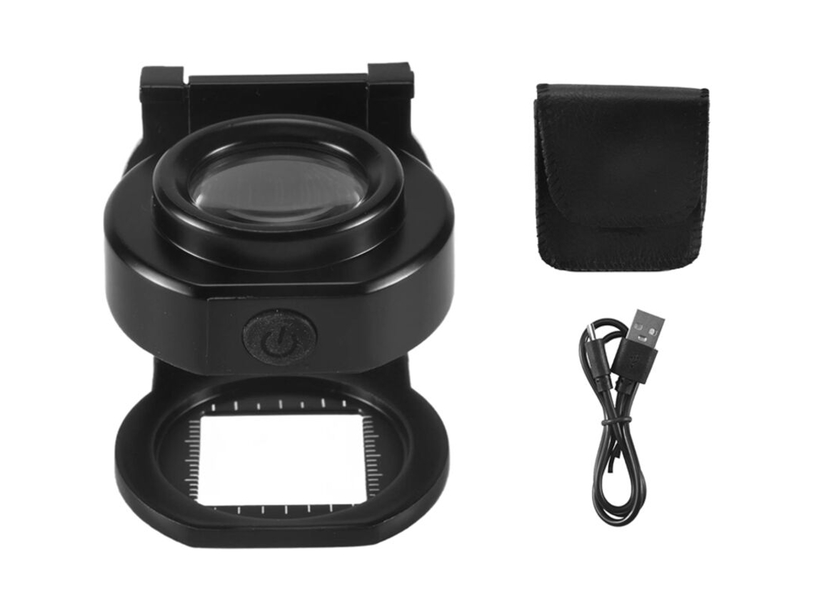Lupa de Aumento 25x com 6 Luzes Led, Usb, Tripla, Portátil, de Metal, para Costura BRILVIBERA