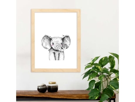Póster NACNIC Perda Infantil Black And White Black Elephant Infant Animal