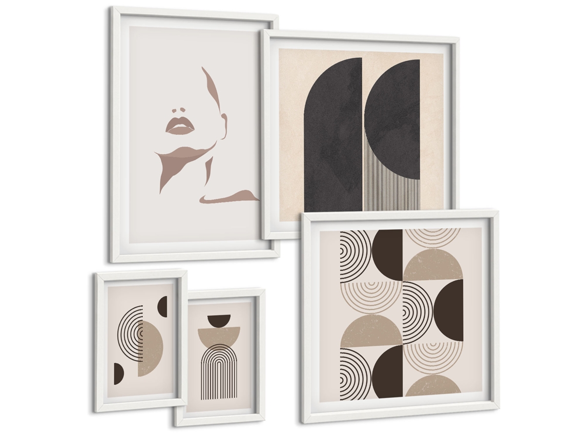 Conjunto De Pinturas Retratos Estilosos Geométricos Espelharte (5 Peças)