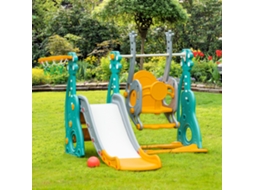 Escorega Infantil 3em1 Para 18 Multicor Com Baloiço Cesta Basquetebol Assento Ajustável 36 Meses 152x149x107cm