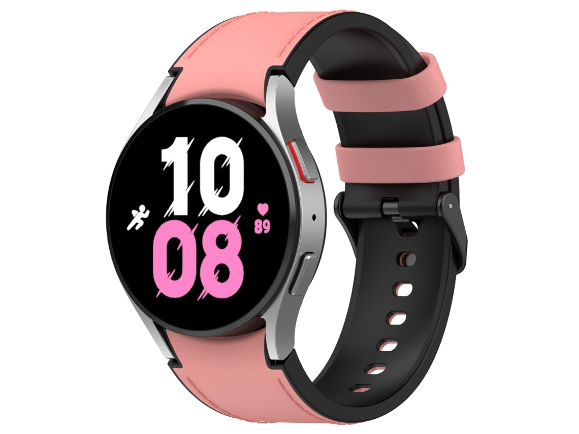Bracelete Para Samsung Galaxy Watch 5 (40mm/44mm) - Silicone E Couro Preto - Fivela (tamanho L) - Rosa