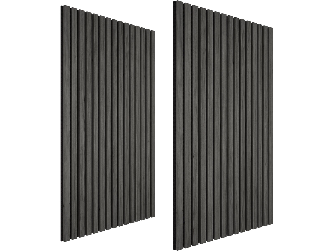 Tectake 2 Unidades, Painéis De Parede, Mdf E Madeira Autêntica, Fonoabsorventes, 110x50x1,8 Cm, Fácil Instalação, Carvalho Preto