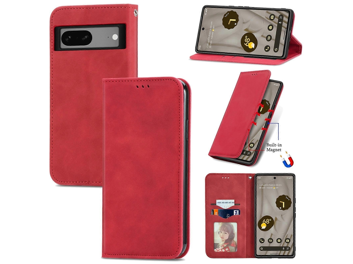 Capa De Couro Com Flip Magnético E Sensação De Pele Retrô Para Google Pixel 7a