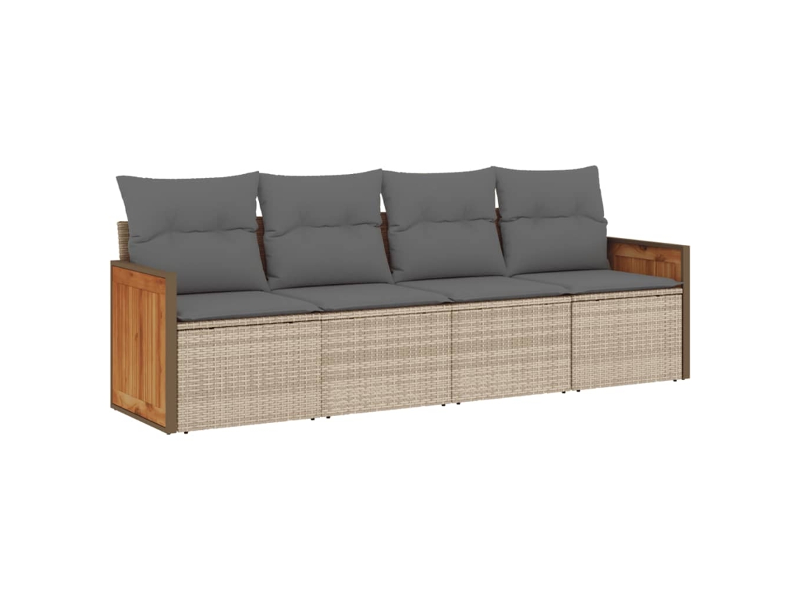 Conjunto de 4 sofás de jardim com almofadões Vime Pe Bege MAISON EXCLUSIVE (4 peças)