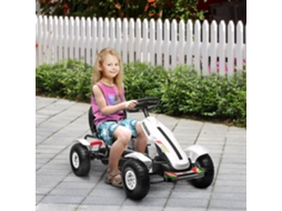Go Kart A Pedais Para Crianças Com Assento Ajustável Pneus De Borracha Freio De Mão Carga 50 Kg 121x58x61 Cm Branco