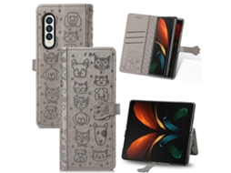 Capa De Couro Flip Horizontal Com Estampa De Gato E Cachorro Adorável Para Samsung Galaxy Z Fold3 5g, Com Suporte, Compartimentos Para Cartão E Cartei