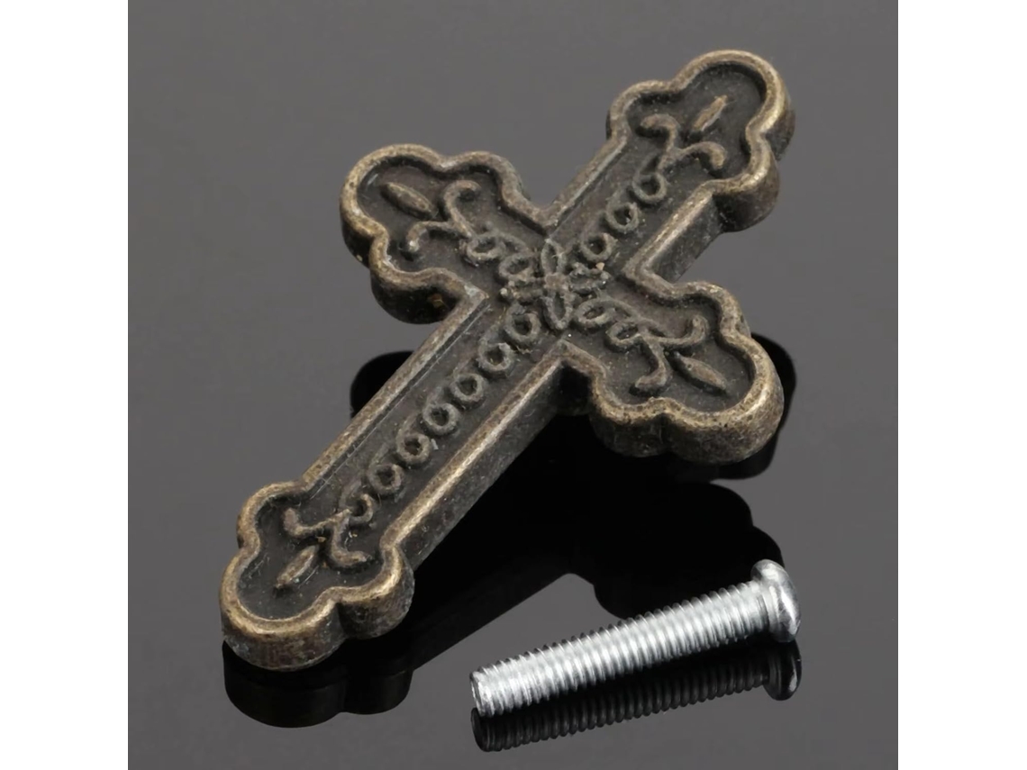 Puxador De Móveis Em Bronze Antigo Formato Cruz Para Guarda Roupa, Cômoda, Gaveta Ou Porta 60x 39mm