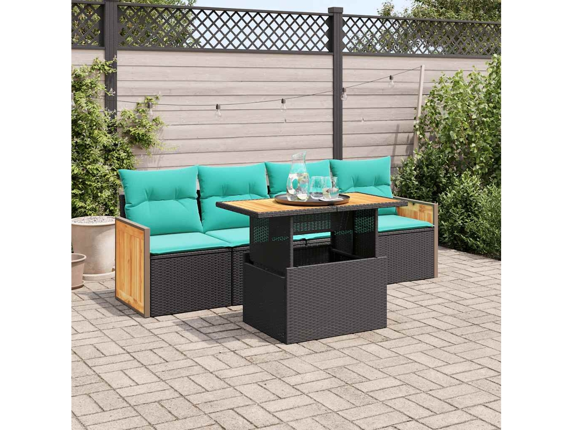 Vidaxl 5 Pcs Conjunto Sofás De Jardim Com Almofadões Acácia E Vime Pe