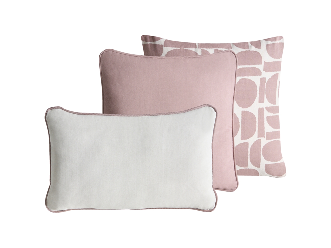 Conjunto De 3 Almofadas Decorativas Beliani Pentace De Algodão Rosa 30x50x5