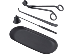 Kit de Acessórios para Velas de Aço Inoxidável: Cortador, Extintor, Colher e Prato de Armazenamento (preto, 4pcs)