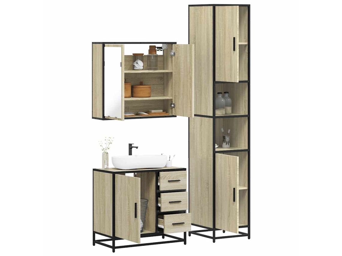 Vidaxl 3 Pcs Conj. Móveis Casa Banho Derivados Madeira Carvalho Sonoma