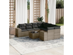Vidaxl 9 Pcs Conjunto Sofás P/ Jardim Com Almofadões Vime Pe Cinzento
