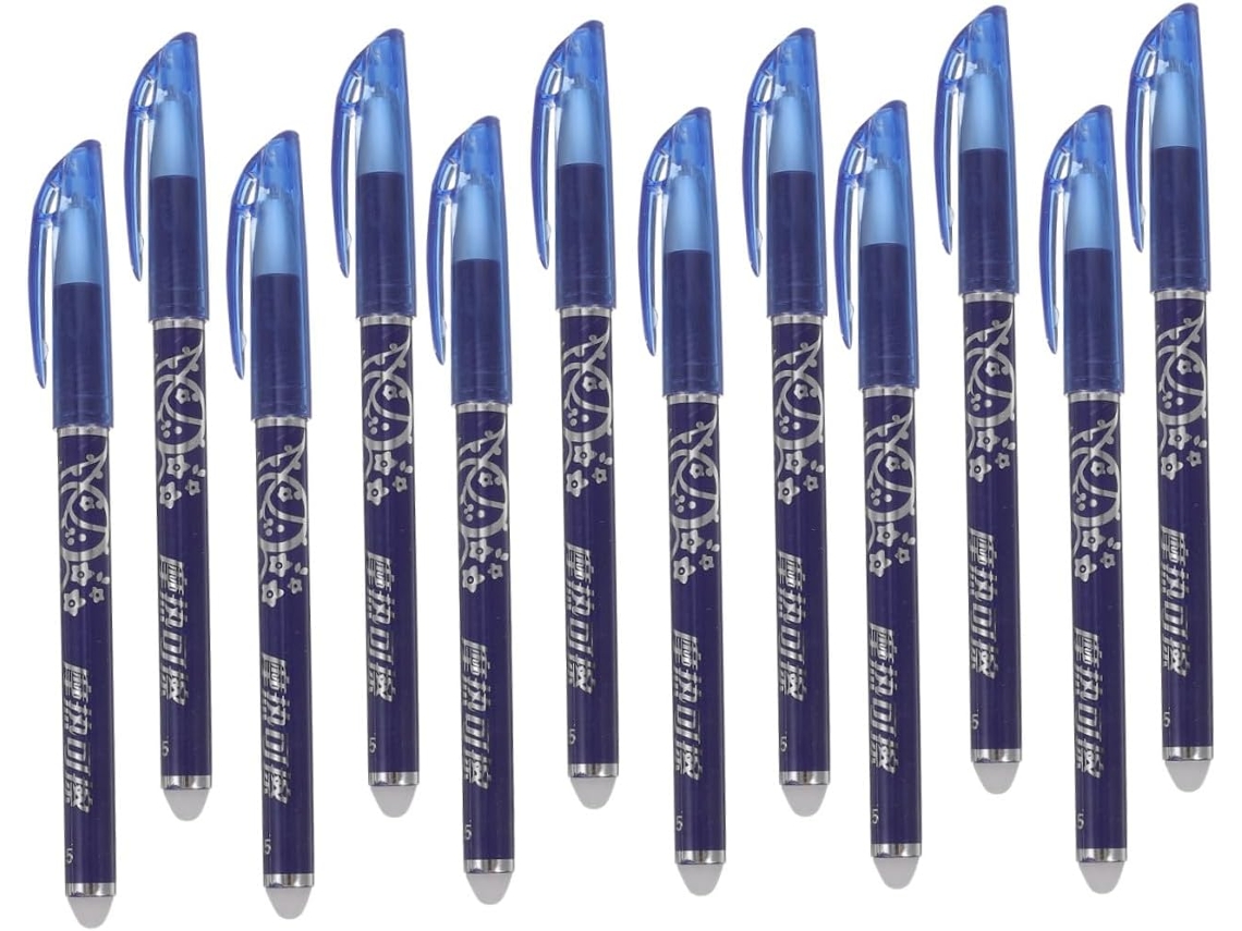 Conjunto De 12 Canetas Apagáveis Azuis Com Ponta Fina 0,5 Mm,