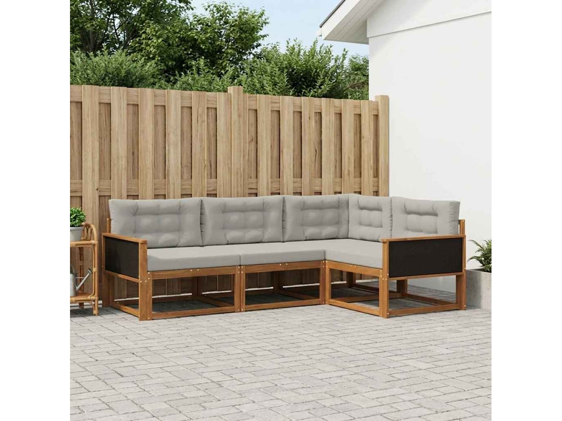 Vidaxl Conjunto De Sofás Para Exterior 4 Pcs Natural E Cinza Claro