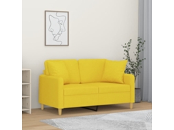 Vidaxl Sofá 2 Lug. + Almofadas Decorativas 120 Cm Tecido Amarelo-claro