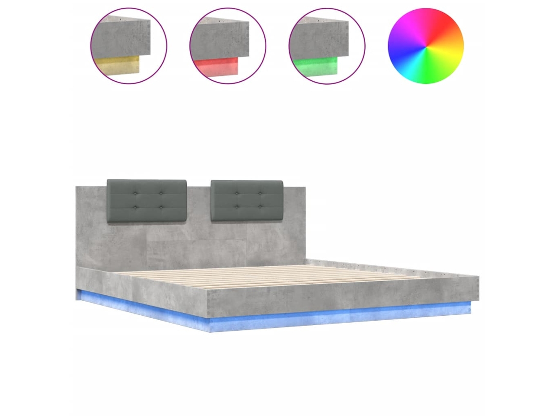 Estrutura de Cama com Cabeceira e Luzes Led MAISON EXCLUSIVE Cinza Cimento (200x200 cm)