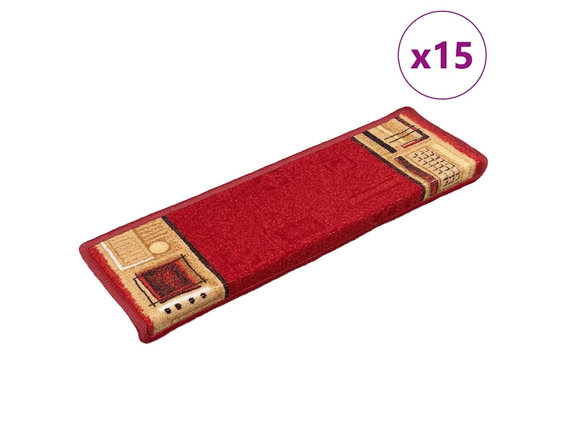 Vidaxl Tapetes De Escada Autoadesivos 15 Pcs 65x21x4 Cm Vermelho