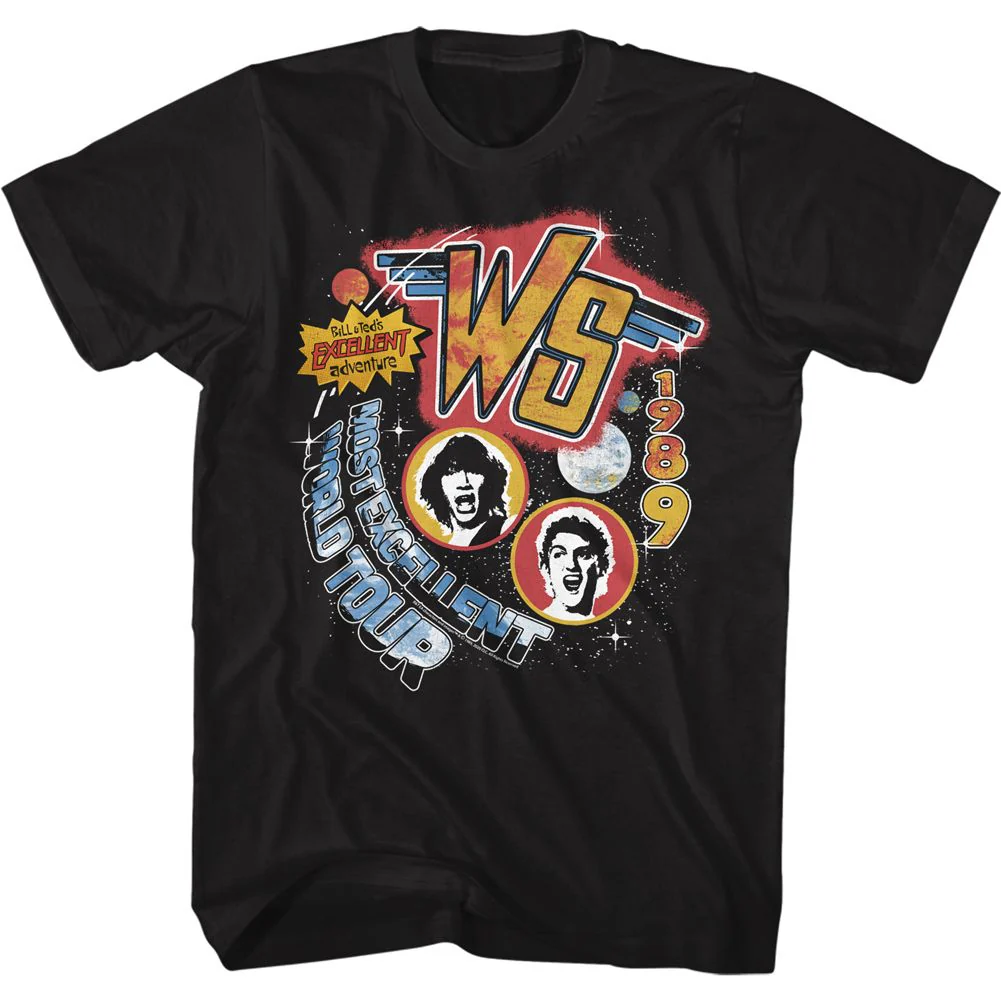 Unisex Adult T-shirt Rockinstone Bill And Ted World Tour Black Sizexl