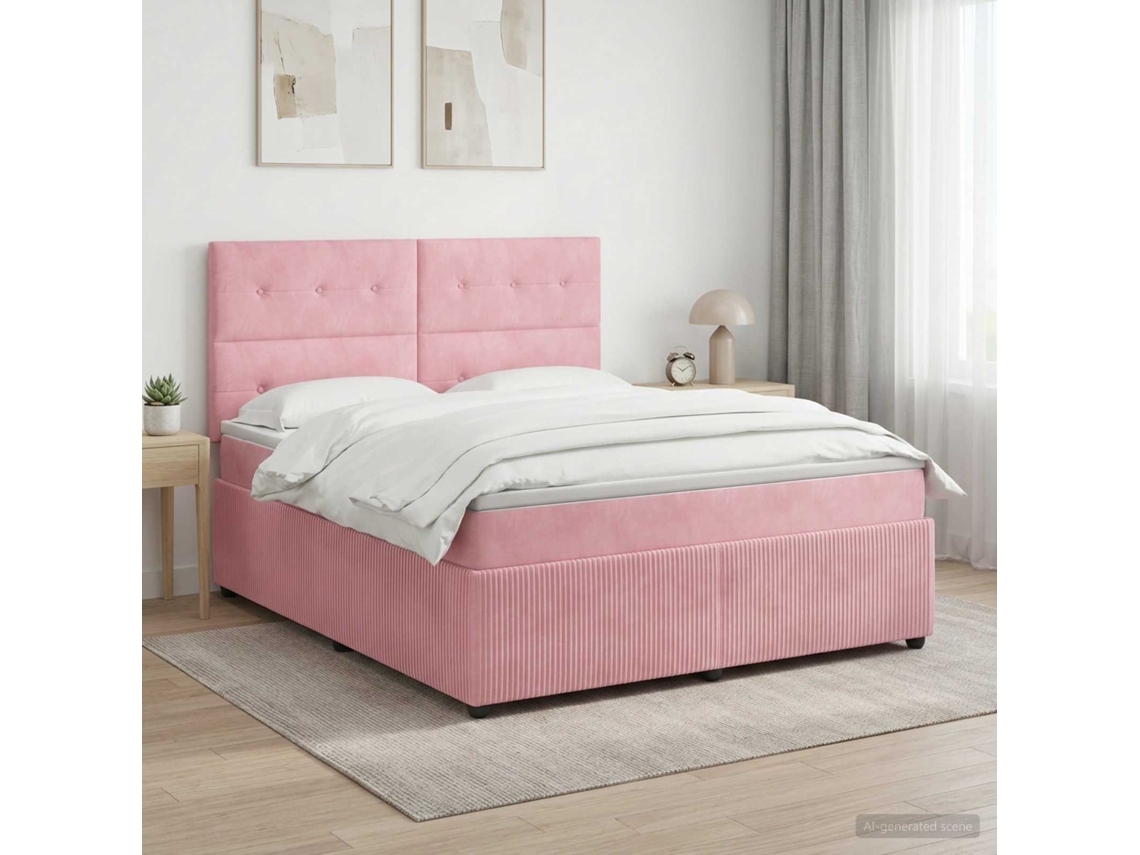 Vidaxl Cama Box Spring Com Colchão Rosa 160 X 200 Cm Veludo