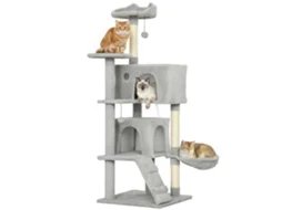 Árvore De Claro Arranhão Gato 140 Cm Com Plataformas Cama 2 Cavernas Rede, Escada Estacas Sisal Cinza